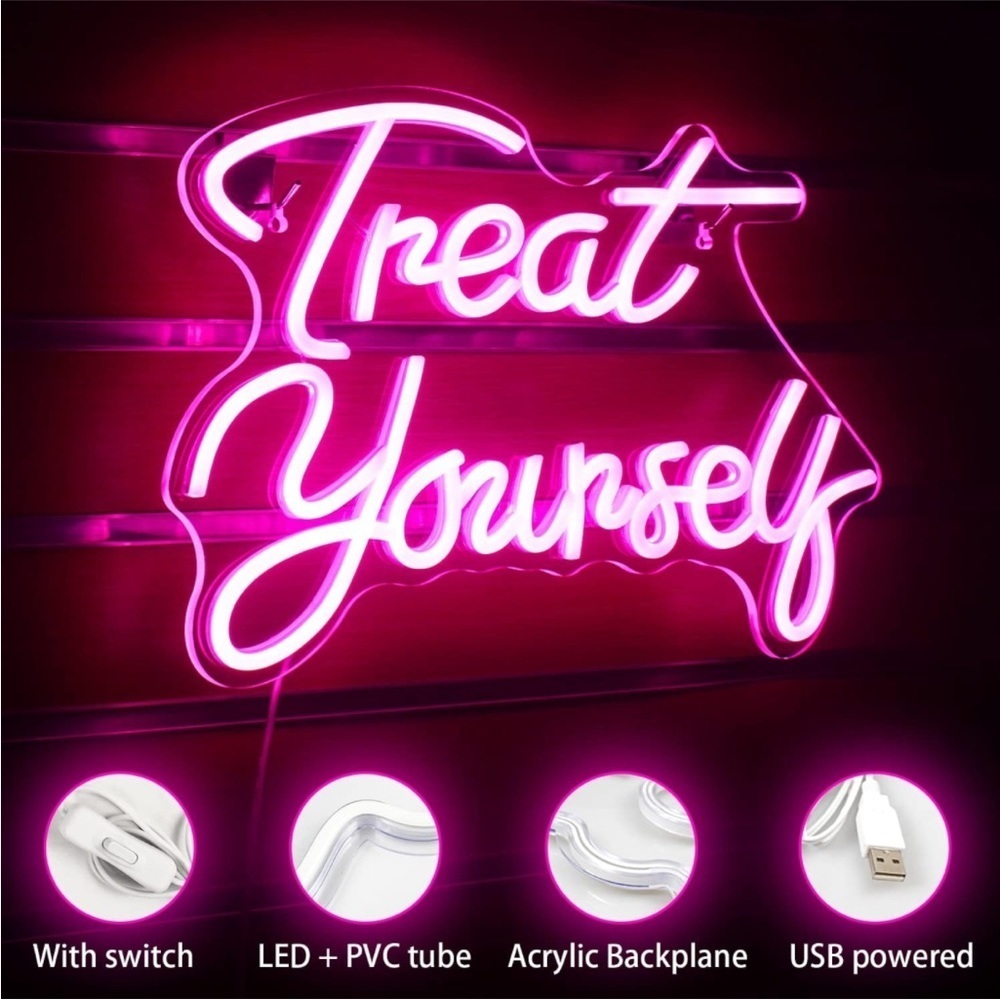 Treat Yourself Pink Neon Light LED Display Bedroom Diva Princess Teenager Decor - Picture 6 of 7